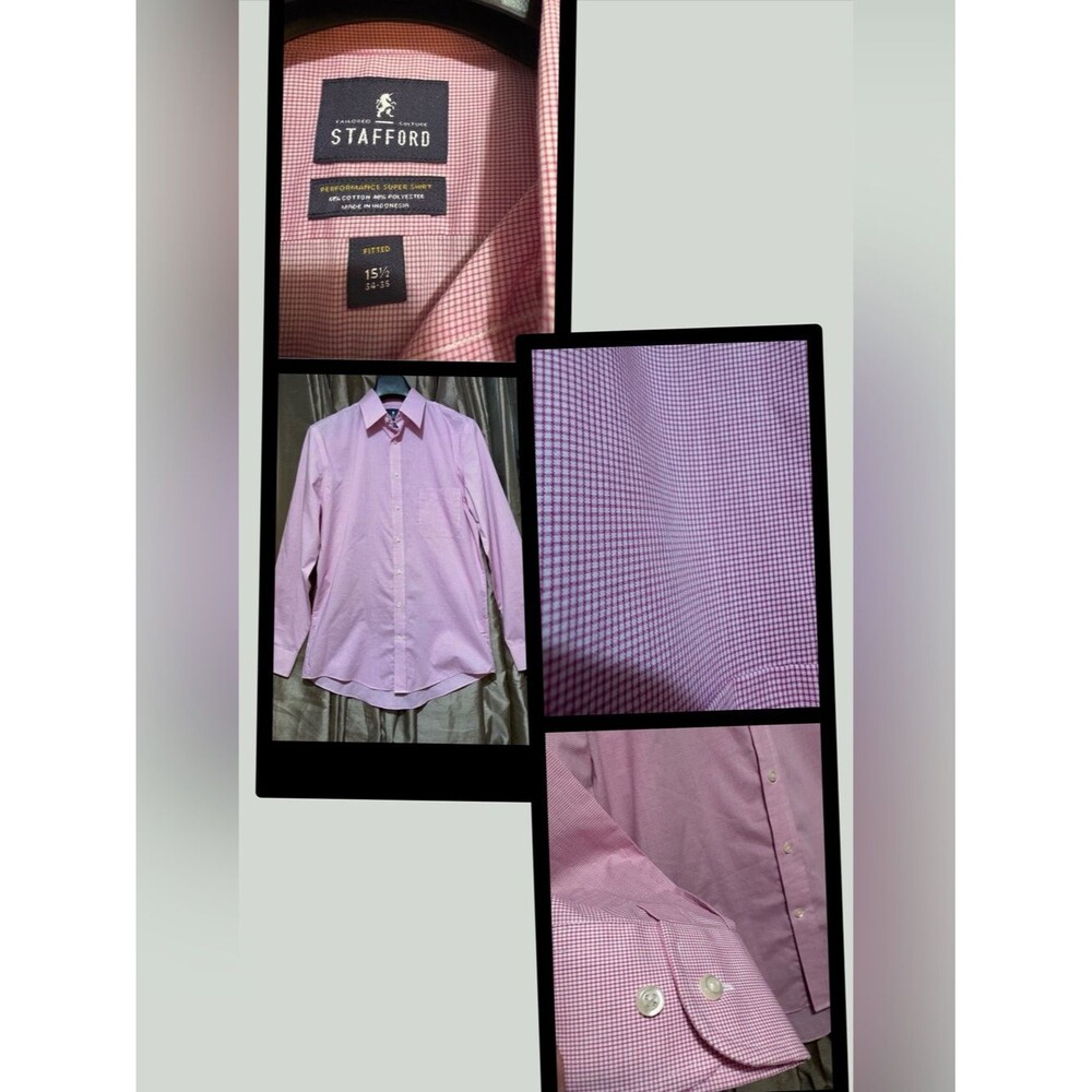 Stafford Men’s Red & White Button-Down Dress Shirt 1794
